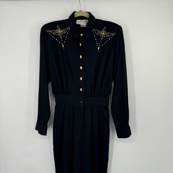 Vintage D.Frank USA Black Embellished Jumpsuit Button Front Size 6 womens - Picture 6 of 12